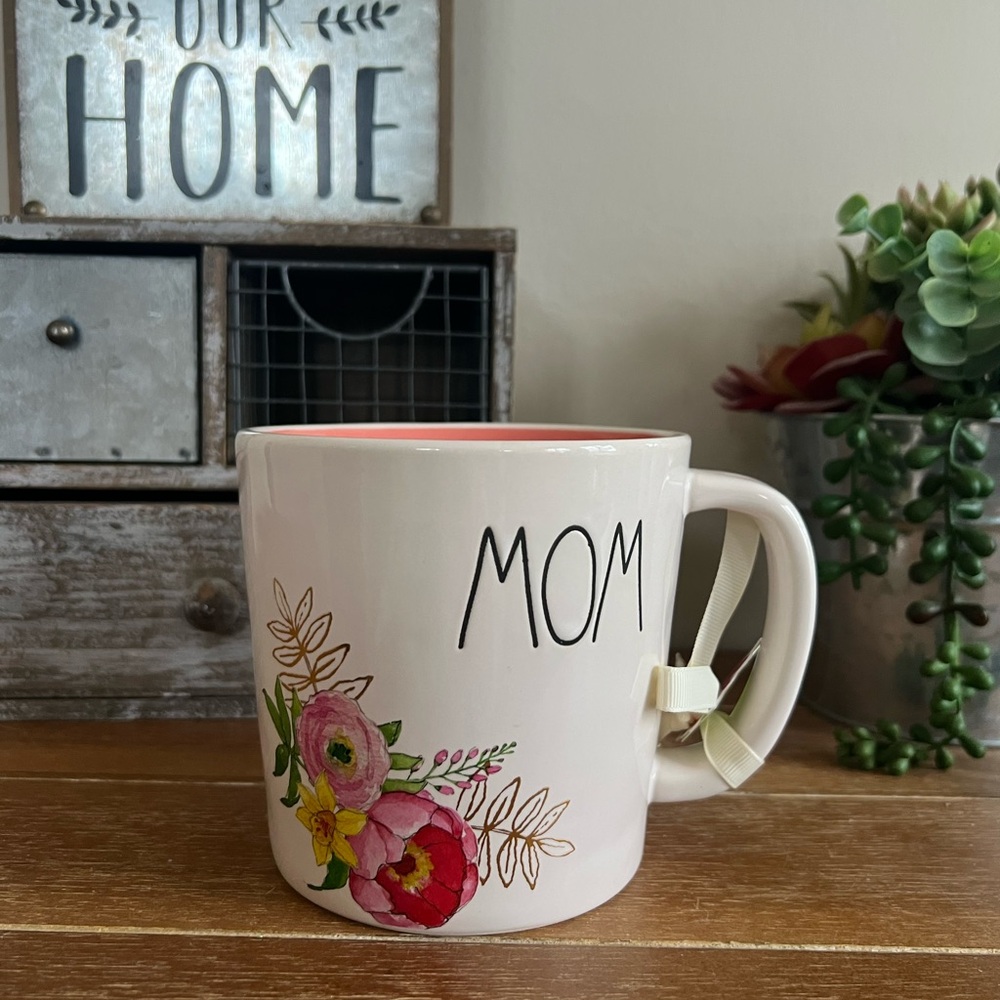 New Rae Dunn Ceramic Mom Floral Mug Pink Inside